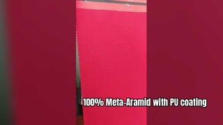 Chất liệu: 100% Meta‑Aramid phủ PU Trọng lượng:280gsm Chiều rộng:150cm Màu sắc: Đỏ