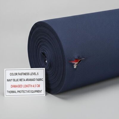 Độ bền màu Cấp 5 Vải Meta Aramid màu xanh nước biển có chiều dài hư hỏng 4,5 Cm Được thiết kế cho thiết bị bảo vệ nhiệt